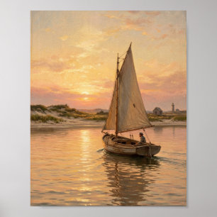 Cape Cod Sailboat Sunset I Vintage Painting Poster