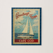 Cape Cod Sailboat Vintage Travel Massachusetts Jigsaw Puzzle
