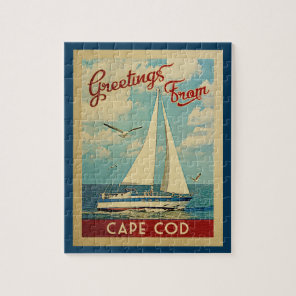 Cape Cod Sailboat Vintage Travel Massachusetts Jigsaw Puzzle
