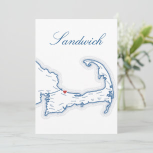 Cape Cod Sandwich Map Wedding Table Name Card