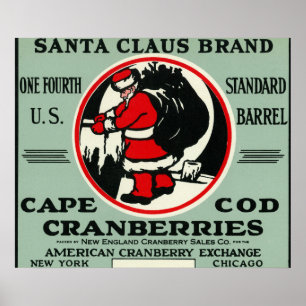 Cape Cod Santa Claus Brand Cranberry Label Poster