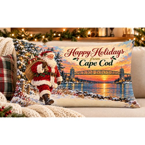 Cape Cod Santa Lumbar Pillow Canal & Bourne Bridge