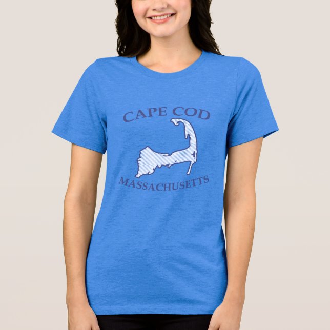 Cape Cod Silhouette Blue Striped Women's  Tri-Blend Shirt (Front)
