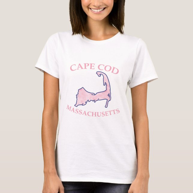 Cape Cod Silhouette Preppy Pink Striped Women's T-Shirt (Front)