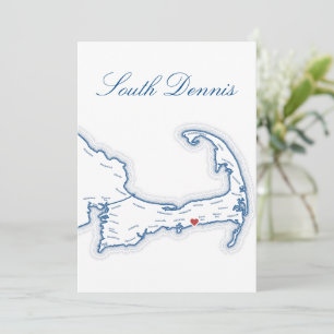 Cape Cod South Dennis Map Wedding Table Name Card