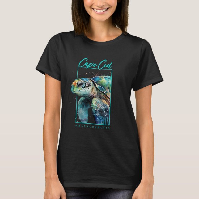 Cape Cod Souvenir Massachusetts Sea Turtle Portrai T-Shirt (Front)