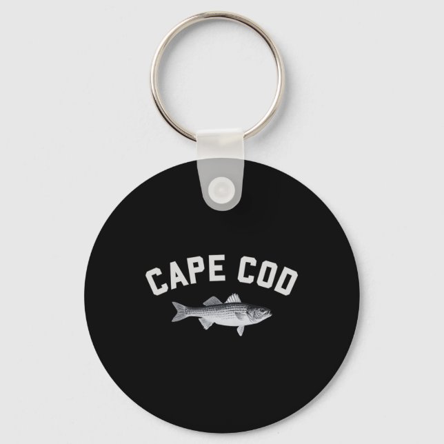Cape Cod Striper Striped B Fun Fishing Design  Keychain (Front)