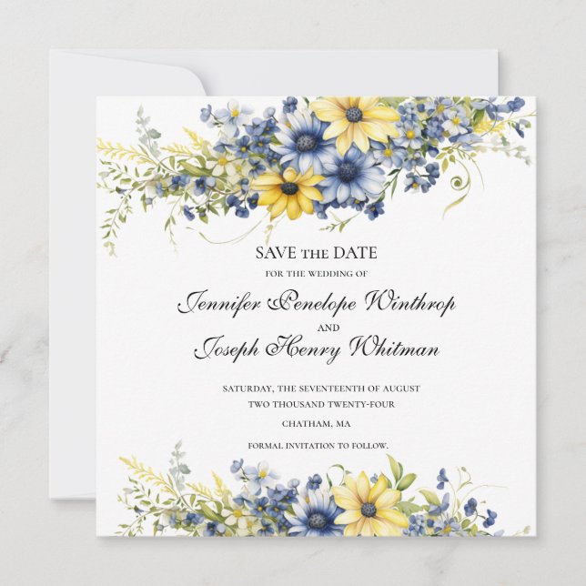 Cape Cod Summer Floral Wedding Save the Date Card (Front)