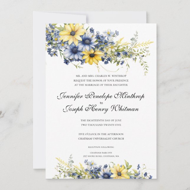 Cape Cod Summer Garden Floral Wedding Invitation (Front)