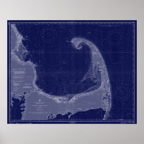 Cape Cod Vintage Map Nautical Chart Blue Art