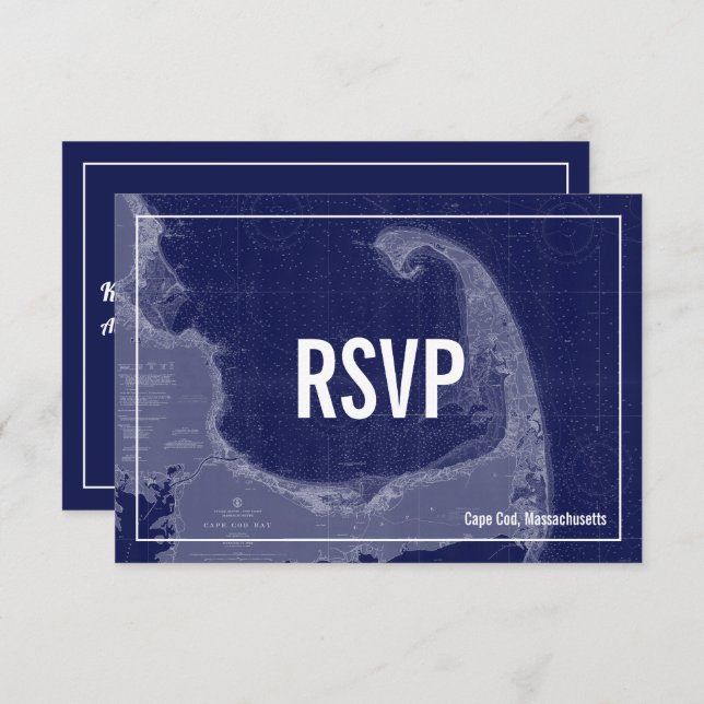 Cape Cod Vintage Map Wedding RSVP Card (Front/Back)