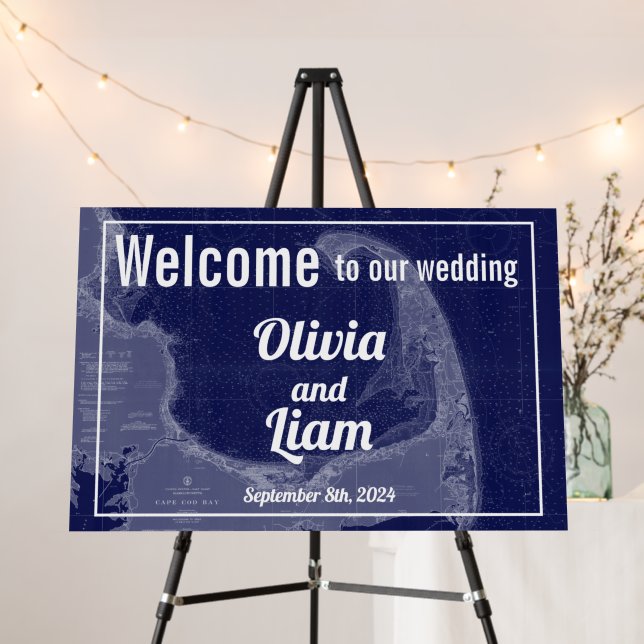 Cape Cod Vintage Map Wedding Welcome Sign (In Situ (Stand))