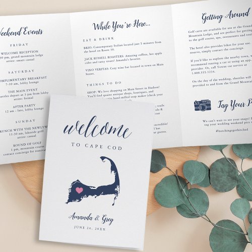 Cape Cod Wedding Welcome Letter  Itinerary Tri_Fold Program