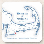 Cape Cod Wedding Welcome Party Cocktail Hour Beverage Coaster<br><div class="desc">Keep track of all the fun your guests are having at your Cape Cod destination wedding with these custom drink coasters. Perfect customized hard plastic coasters for your Cape Cod clam bake, Engagement Party, Wedding Welcome Party, Cocktail Hour or Wedding Reception. The hand drawn map of Cape Cod includes Barnstable,...</div>