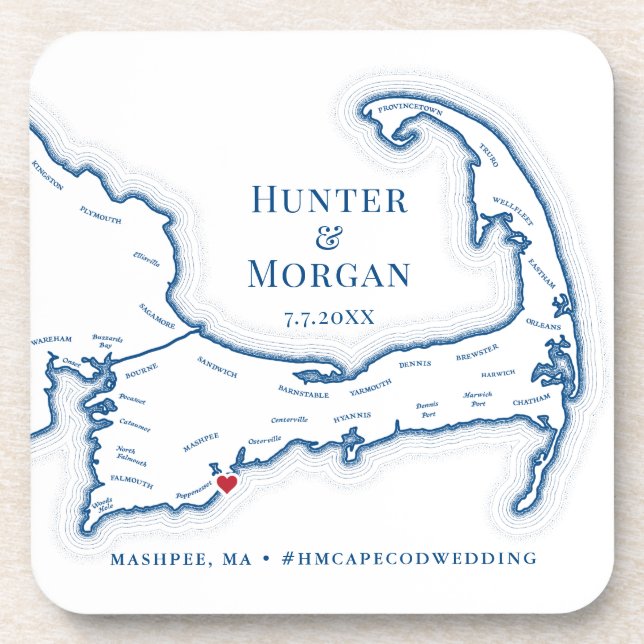 Cape Cod Wedding Welcome Party Cocktail Hour Beverage Coaster (Front)
