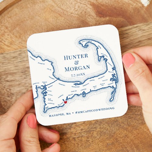 Cape Cod Wedding Welcome Party Cocktail Hour Square Paper Coaster