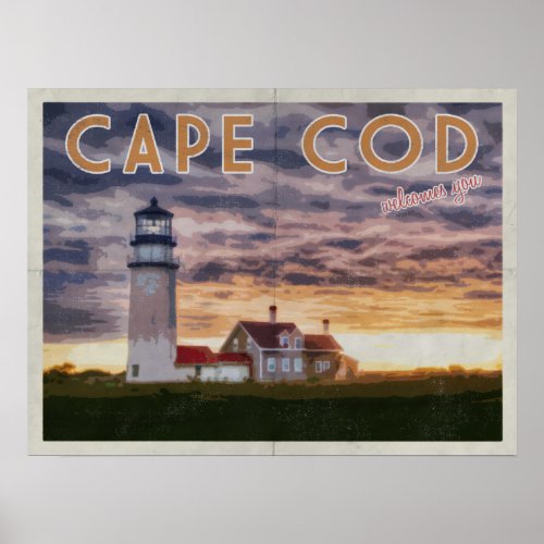 Cape Cod Welcomes You Vintage Travel Poster