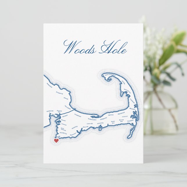Cape Cod Woods Hole Map Wedding Table Name Card (Standing Front)