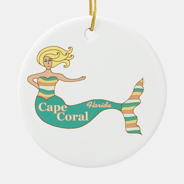 Cape Coral, FL Mermaid Ceramic Ornament (Front)
