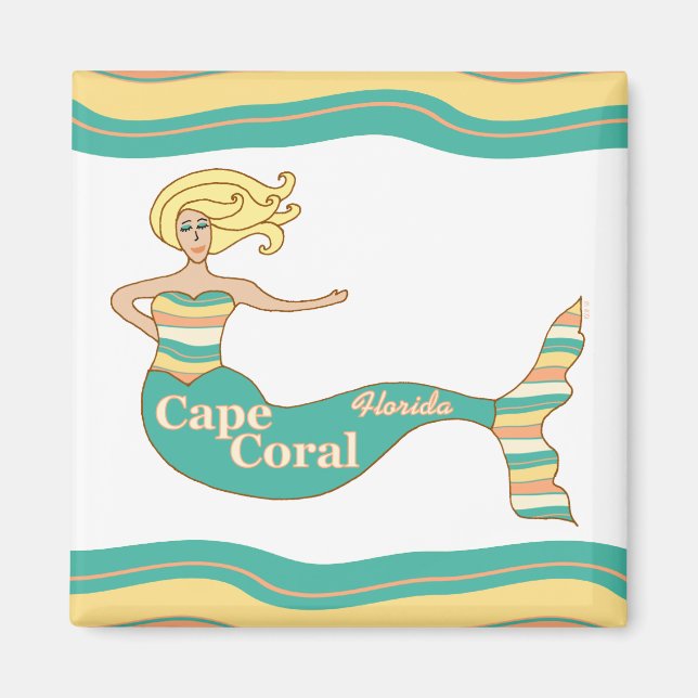 Cape Coral, FL Mermaid Square Magnet (Front)
