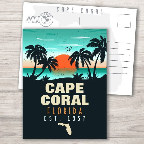 Cape Coral Florida Beach Retro Sunset Souvenirs Postcard