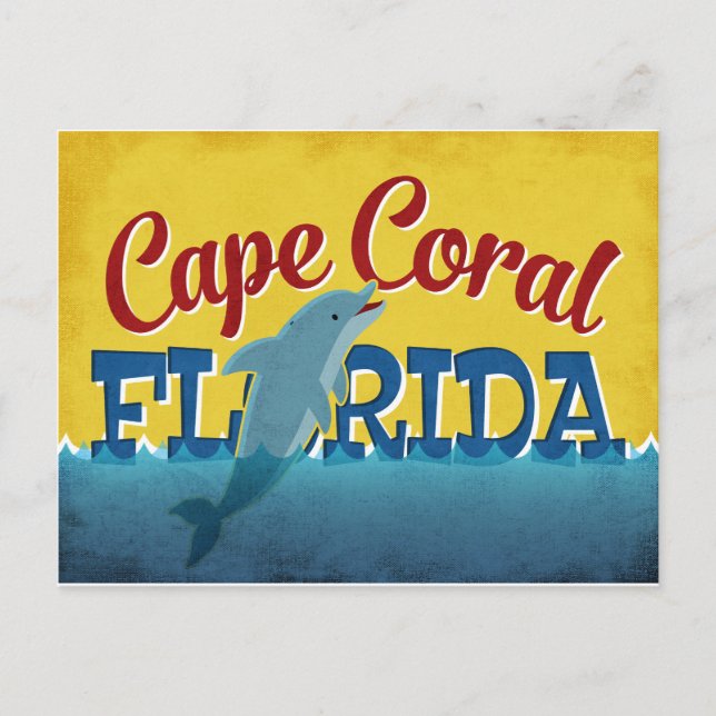 Cape Coral Florida Dolphin Retro Vintage Travel Postcard (Front)