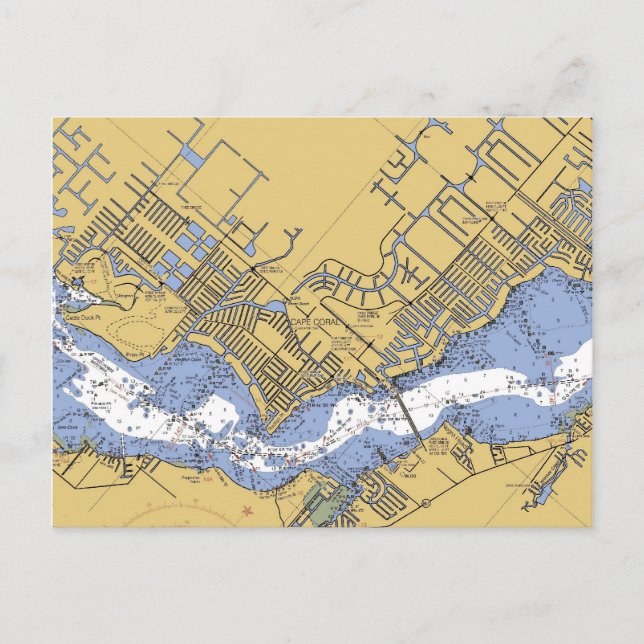 Cape Coral, Florida Nautical Harbor chart Postcard (Front)
