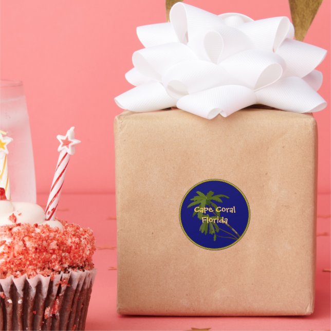 Cape Coral Florida palm tree Classic Round Sticker (Party)