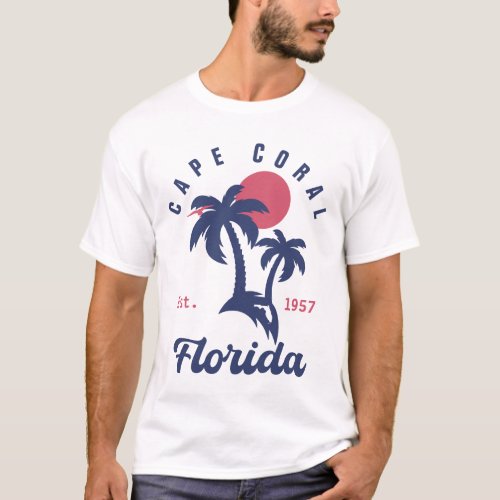 Cape Coral Florida Palm Trees Souvenirs 60s T_Shirt