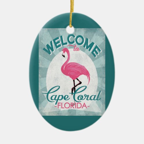 Cape Coral Florida Pink Flamingo Retro Ceramic Ornament