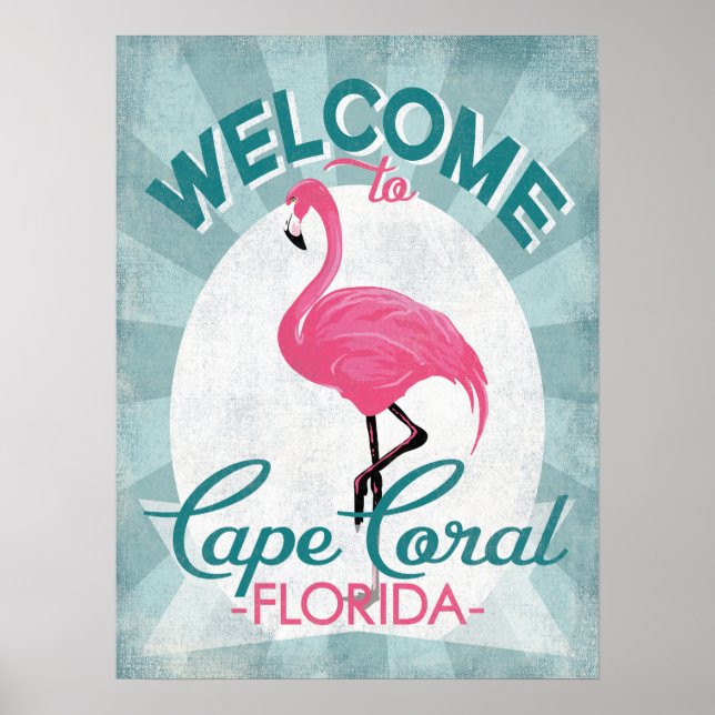 Cape Coral Florida Pink Flamingo Retro Poster (Front)