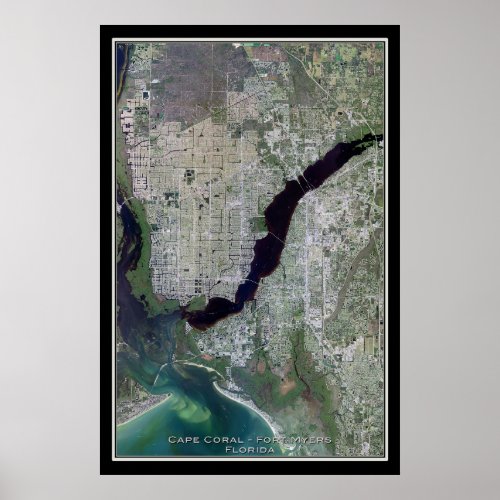 Cape Coral _ Ft Myers Florida Satellite Poster Map