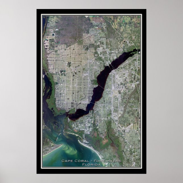 Cape Coral - Ft Myers Florida Satellite Poster Map (Front)