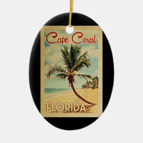 Cape Coral Palm Tree Vintage Travel Ceramic Ornament