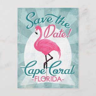 Cape Coral Save The Date Pink Flamingo Announcement Postcard
