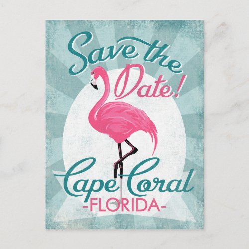 Cape Coral Save The Date Pink Flamingo Announcement Postcard