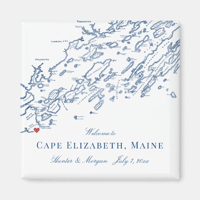 Cape Elizabeth Maine Map Elegant Wedding Favor Magnet (Front)