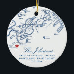 Cape Elizabeth Maine Map Wedding Photo Christmas Ceramic Ornament<br><div class="desc">Commemorate your Cape Elizabeth, Maine wedding with our elegant navy blue Casco Bay map-themed personalized Christmas ornament. Featuring the map design on the front and your cherished wedding photo on the back, this keepsake is a beautiful reminder of your special day. Perfect for couples married at the Inn by the...</div>