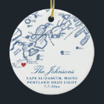 Cape Elizabeth Maine Map Wedding Photo Christmas Ceramic Ornament<br><div class="desc">Commemorate your Cape Elizabeth, Maine wedding with our elegant navy blue Casco Bay map-themed personalized Christmas ornament. Featuring the map design on the front and your cherished wedding photo on the back, this keepsake is a beautiful reminder of your special day. Perfect for couples married at the Inn by the...</div>