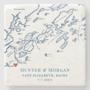 Cape Elizabeth Wedding Favor Casco Bay Map Stone Coaster