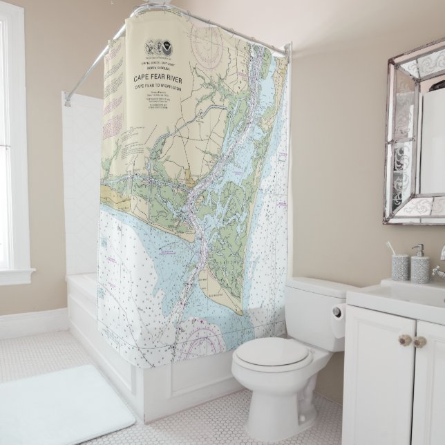 Cape Fear River Nautical Chart 11537 Shower Curtain (In Situ)