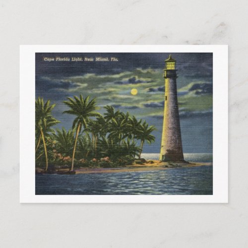 Cape Florida Light House Miami Florida Vintage Postcard