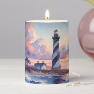 Cape Hatteras Lighthouse at Sunset Coastline Pillar Candle