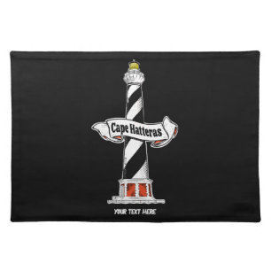 Cape Hatteras Lighthouse black and white Cloth Placemat