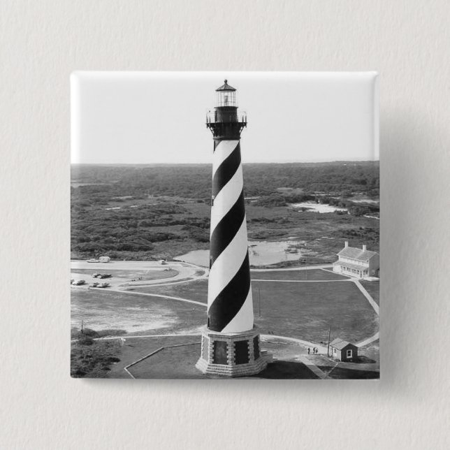 Cape Hatteras Lighthouse black and white photo Button (Front)