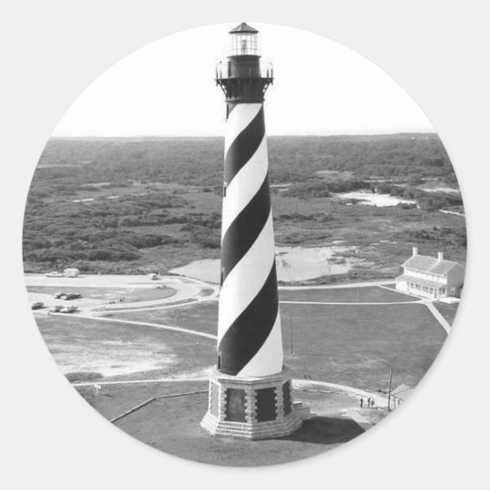 Cape Hatteras Lighthouse Black And White Photo Classic Round Sticker 