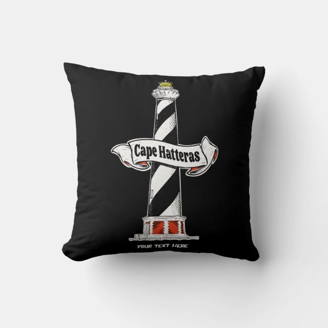 Cape Hatteras Lighthouse black and white Throw Pillow (Front)