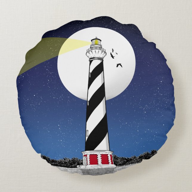 Cape Hatteras Lighthouse ILLUSTRATION Round Pillow (Back)