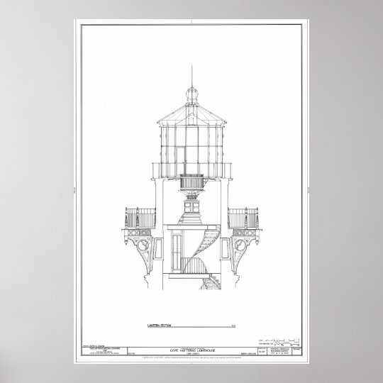 Cape Hatteras Lighthouse Lantern Room Blueprint Poster | Zazzle.com