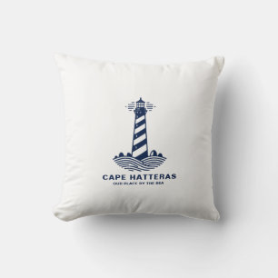 Cape Hatteras Lighthouse – Nautical Blue & White Throw Pillow